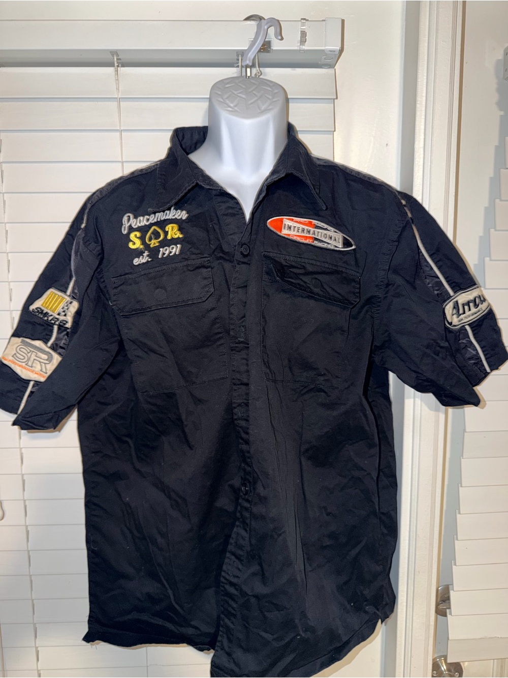 Smoke Rise Peacemaker Gear Racing Button Up Shirt Black Men’s XXL Embroidered